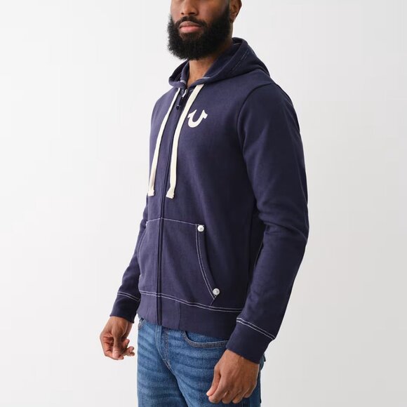 True Religion Buddha Full Zip Hoodie Navy Blue 2X XXL Mens Sweatshirt - Picture 4 of 8